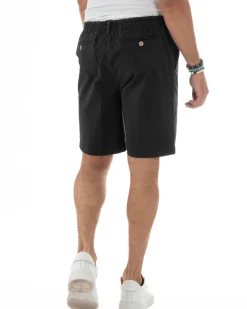 Bermuda Chino Cotone Raso Tasche America Basic Nero PC2024A