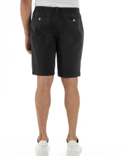 Bermuda Chino Cotone Raso Tasche America Basic Nero PC2024A