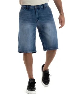 Bermuda Jeans Pantaloncini Uomo Wide Leg Tasche America Denim Medio PC1963A