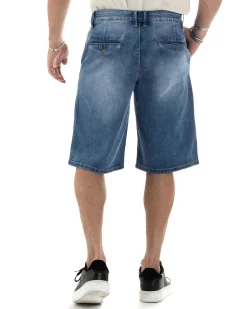Bermuda Jeans Pantaloncini Uomo Wide Leg Tasche America Denim Medio PC1963A
