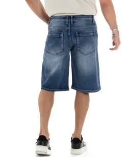 Bermuda Jeans Pantaloncini Uomo Wide Leg Denim Medio PC1964A