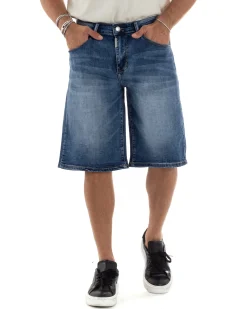 Bermuda Jeans Pantaloncini Uomo Wide Leg Denim Medio PC1964A