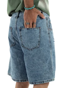 Bermuda Jeans Uomo Baggy Fit Rotture Denim PC1997A