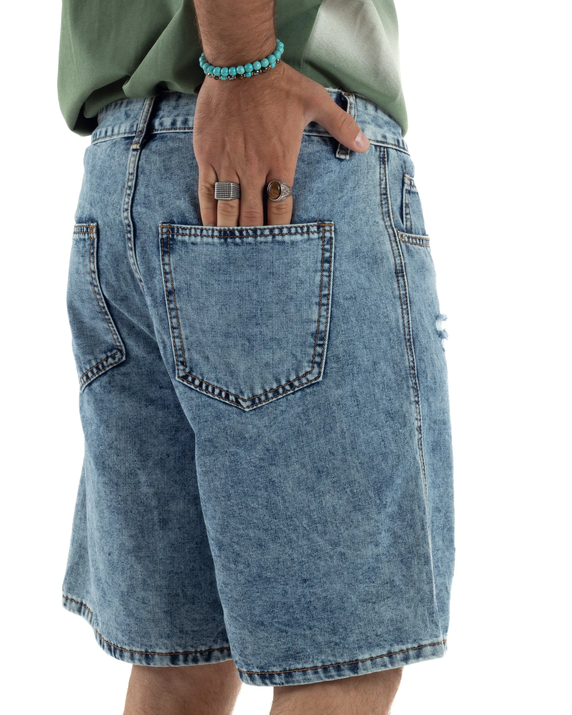 Bermuda Jeans Uomo Baggy Fit Rotture Denim PC1997A