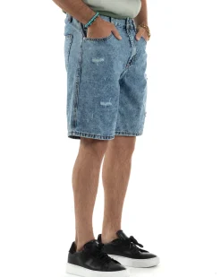 Bermuda Jeans Uomo Baggy Fit Rotture Denim PC1997A