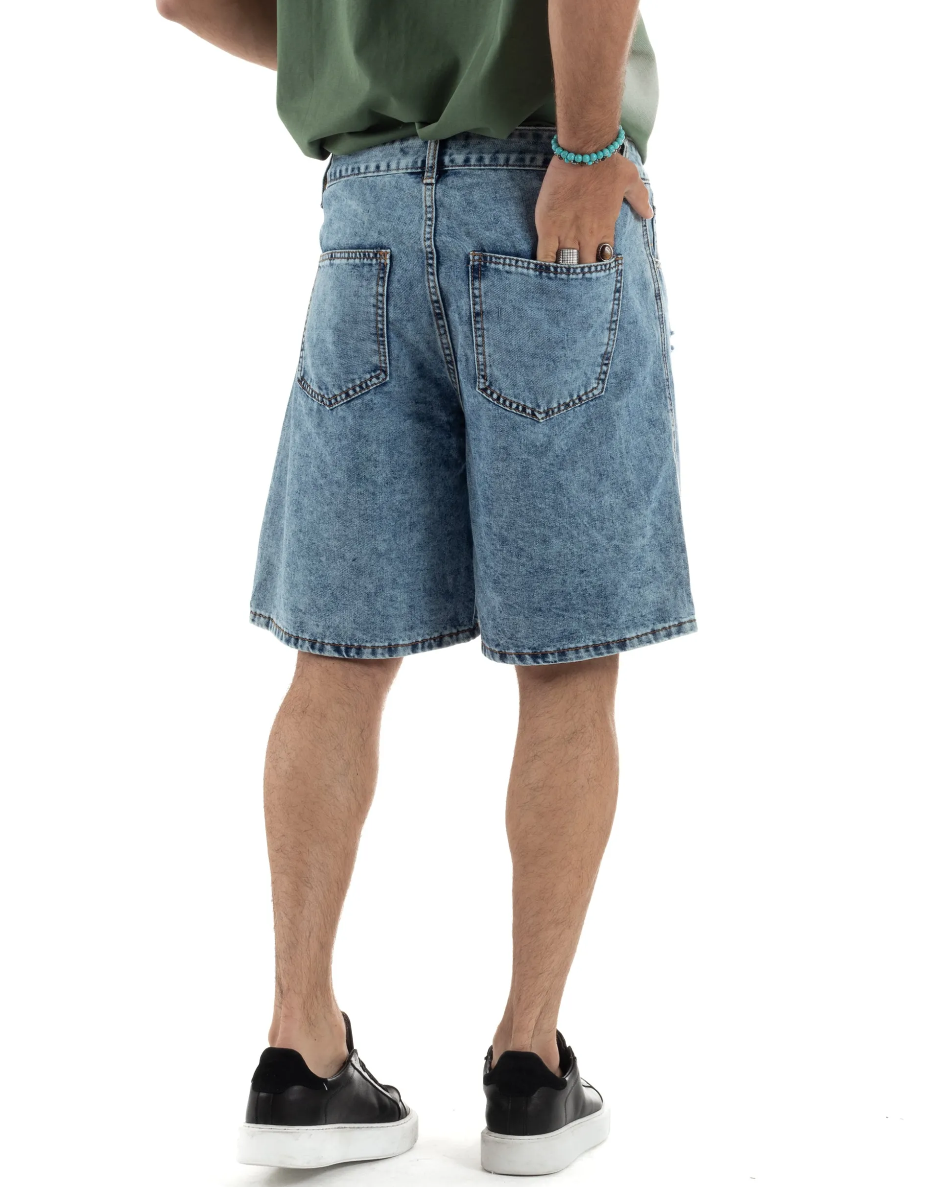 Bermuda Jeans Uomo Baggy Fit Rotture Denim PC1997A
