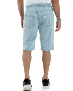 Bermuda jeans uomo pantalaccio rotture regular fit denim chiaro GIOSAL-PC1989A