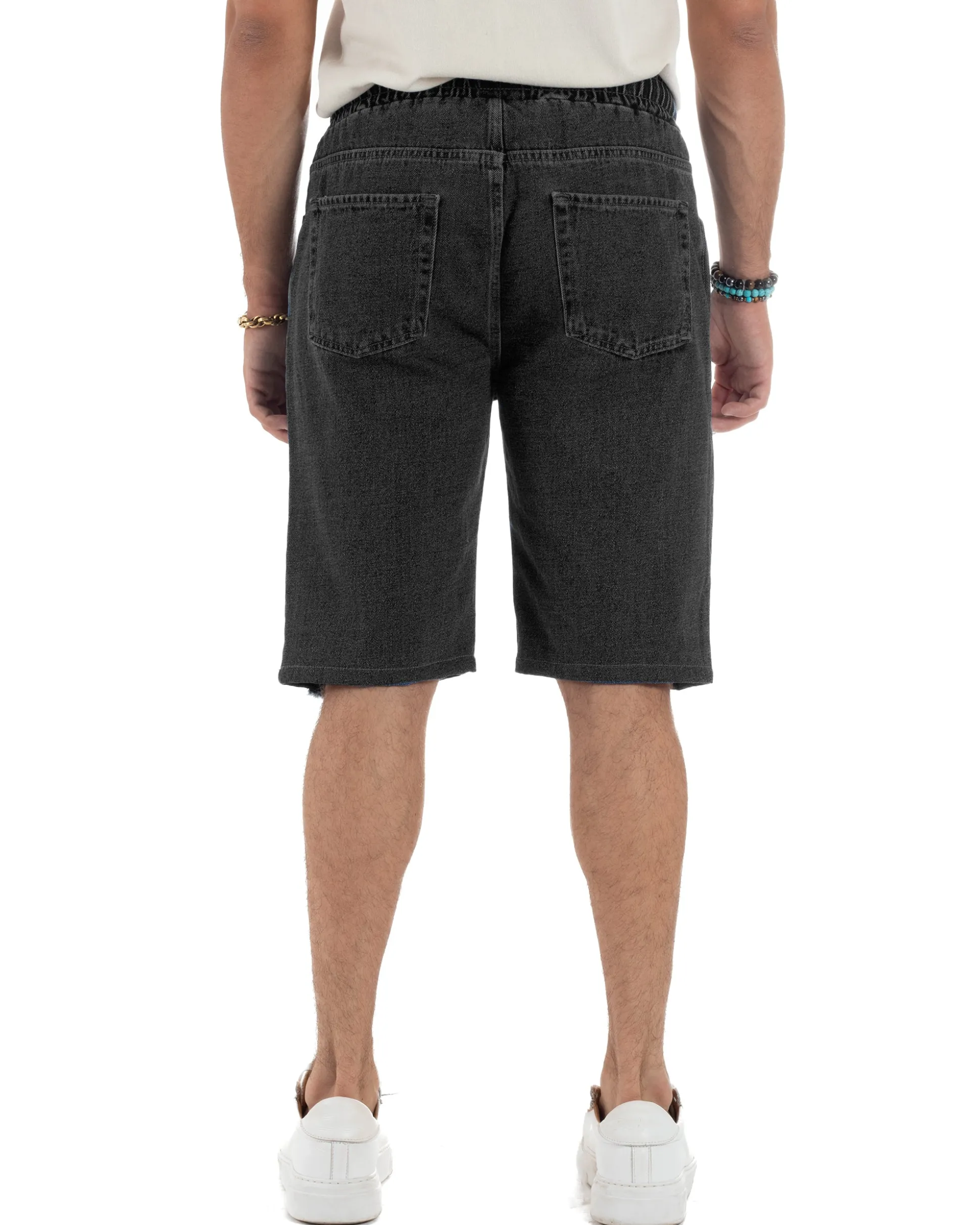 Bermuda jeans uomo pantalaccio rotture regular fit denim nero GIOSAL-PC2004A