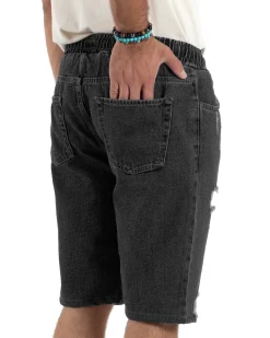 Bermuda jeans uomo pantalaccio rotture regular fit denim nero GIOSAL-PC2004A