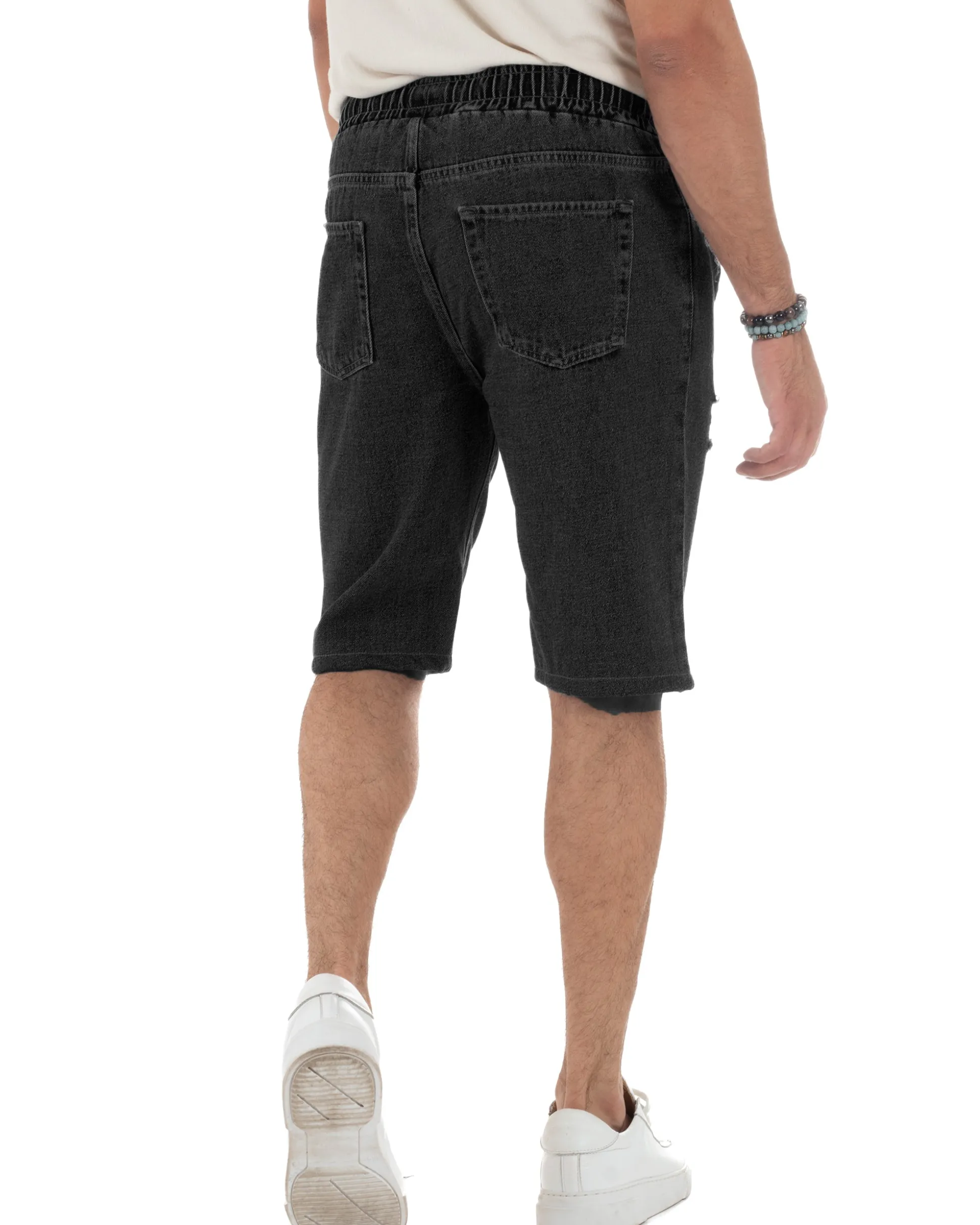 Bermuda jeans uomo pantalaccio rotture regular fit denim nero GIOSAL-PC2004A