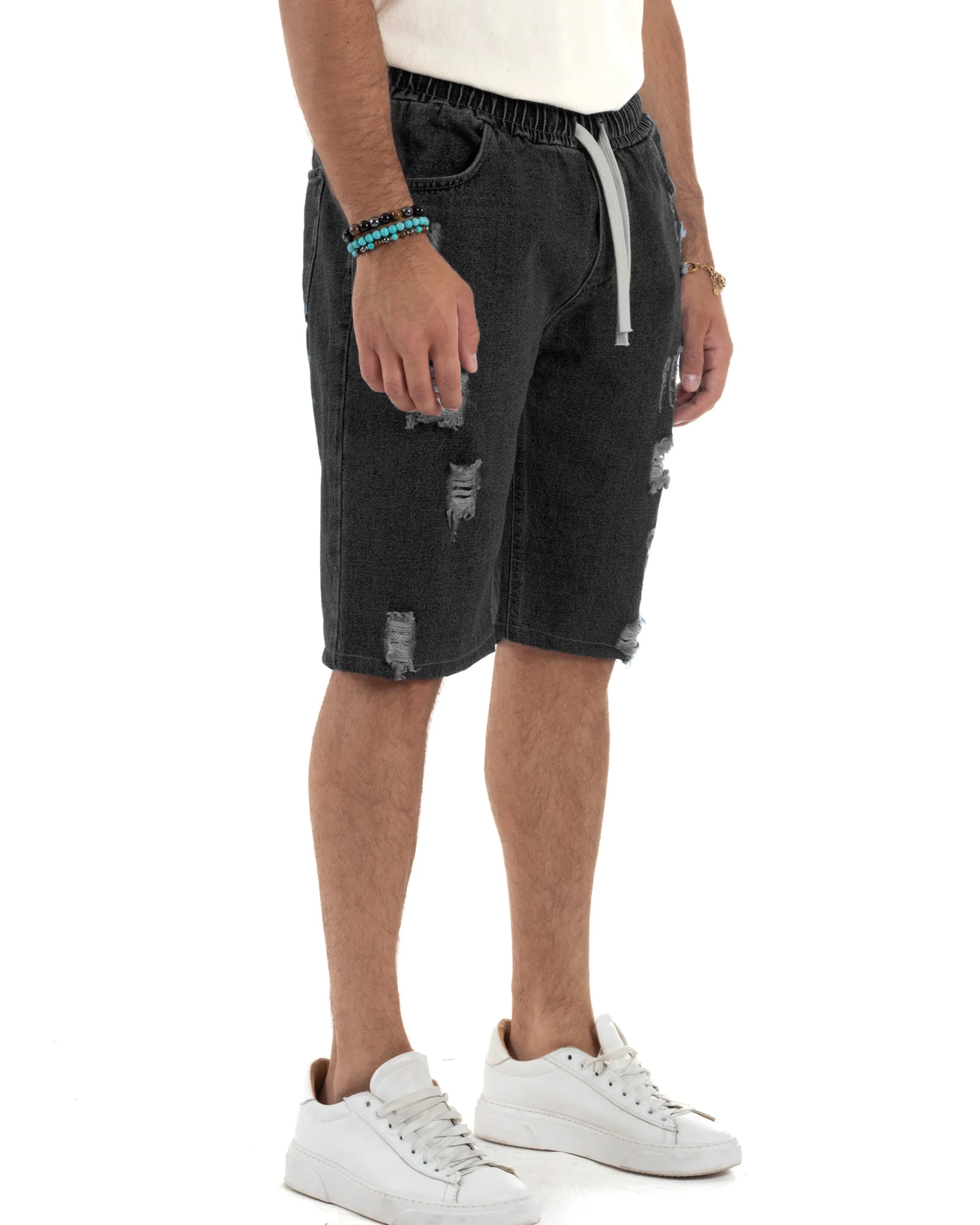 Bermuda jeans uomo pantalaccio rotture regular fit denim nero GIOSAL-PC2004A