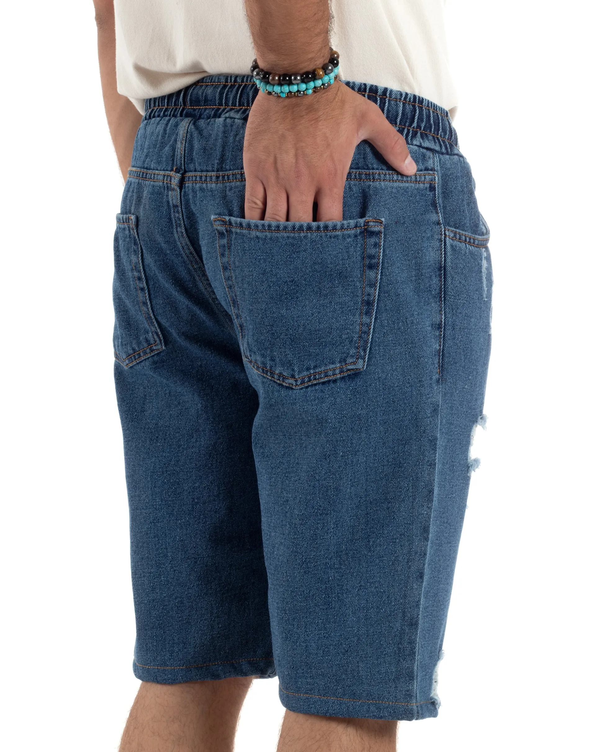 Bermuda jeans uomo pantalaccio rotture regular fit denim scuro GIOSAL-PC2003A