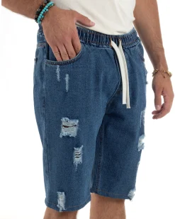 Bermuda jeans uomo pantalaccio rotture regular fit denim scuro GIOSAL-PC2003A