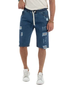 Bermuda jeans uomo pantalaccio rotture regular fit denim scuro GIOSAL-PC2003A