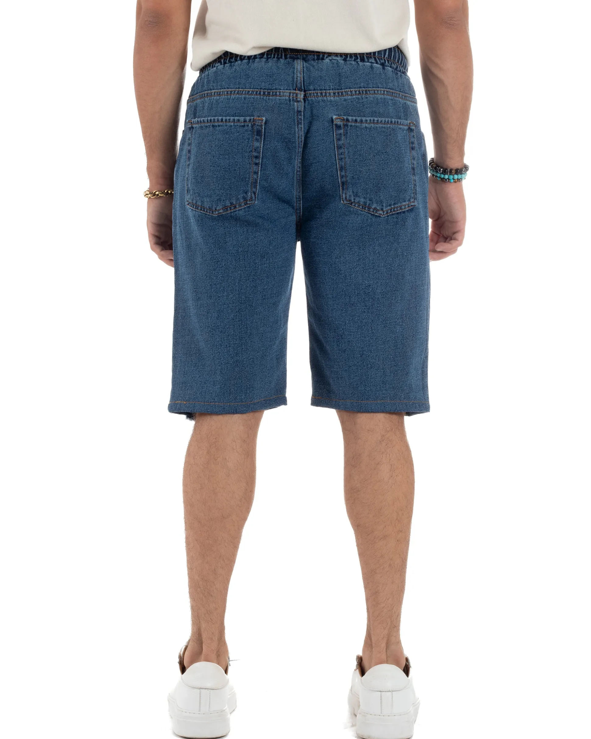Bermuda jeans uomo pantalaccio rotture regular fit denim scuro GIOSAL-PC2003A