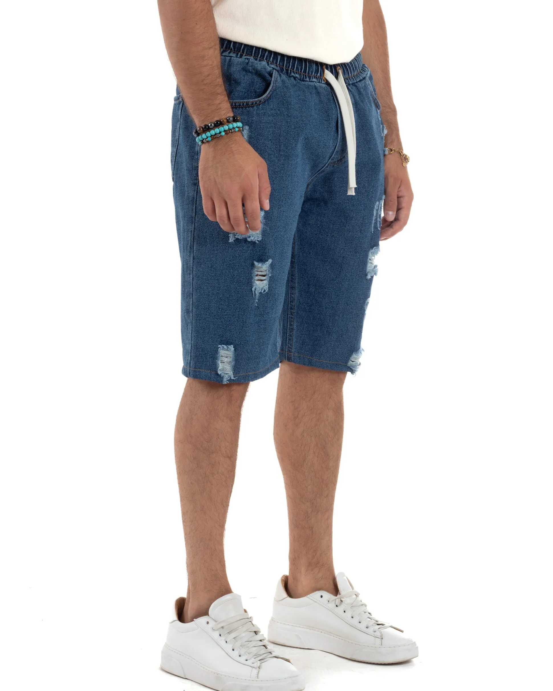 Bermuda jeans uomo pantalaccio rotture regular fit denim scuro GIOSAL-PC2003A