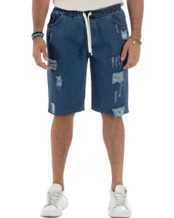 Bermuda jeans uomo pantalaccio rotture regular fit denim scuro GIOSAL-PC2003A