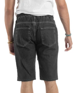 Bermuda jeans uomo pantalaccio basic regular fit coulisse denim nero GIOSAL-PC2035A