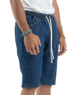 Bermuda jeans uomo pantalaccio basic regular fit coulisse denim scuro GIOSAL-PC1990A