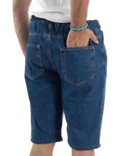 Bermuda jeans uomo pantalaccio basic regular fit coulisse denim scuro GIOSAL-PC1990A