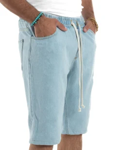 Bermuda jeans uomo pantalaccio basic regular fit coulisse denim chiaro GIOSAL-PC2029A
