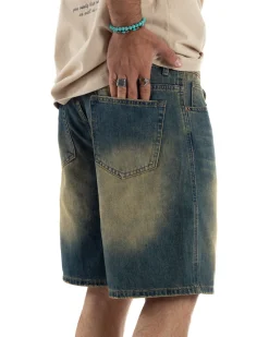 Bermuda Jeans Uomo Sabbiato Pantaloni Denim Regular Fit PC1984A