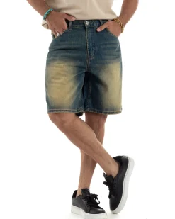 Bermuda Jeans Uomo Sabbiato Pantaloni Denim Regular Fit PC1984A