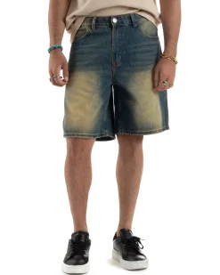 Bermuda Jeans Uomo Sabbiato Pantaloni Denim Regular Fit PC1984A