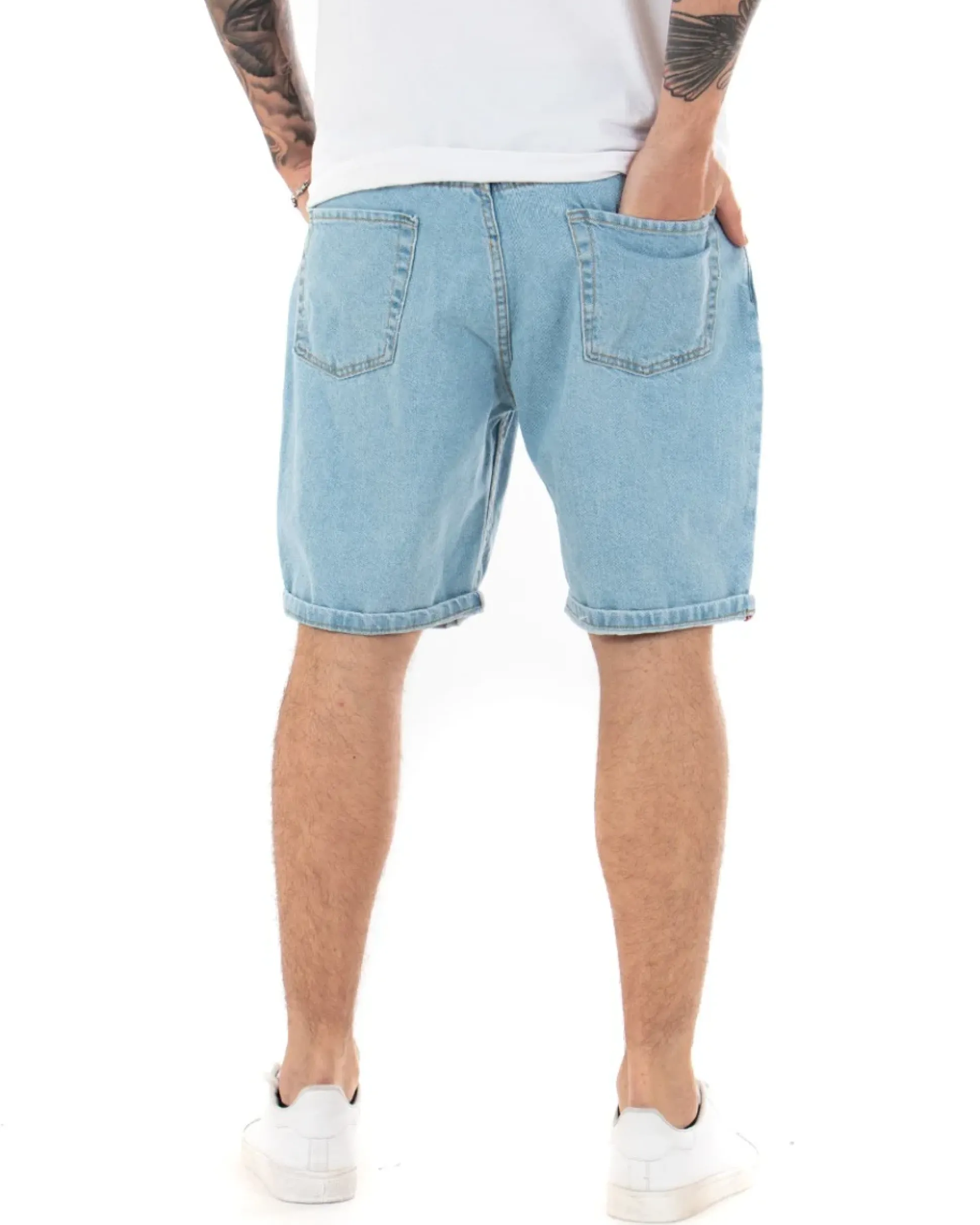 Bermuda Pantaloncini Jeans Corti Uomo Stampa Teschio Cinque Tasche Casual Denim Chiaro GIOSAL-PC1848A
