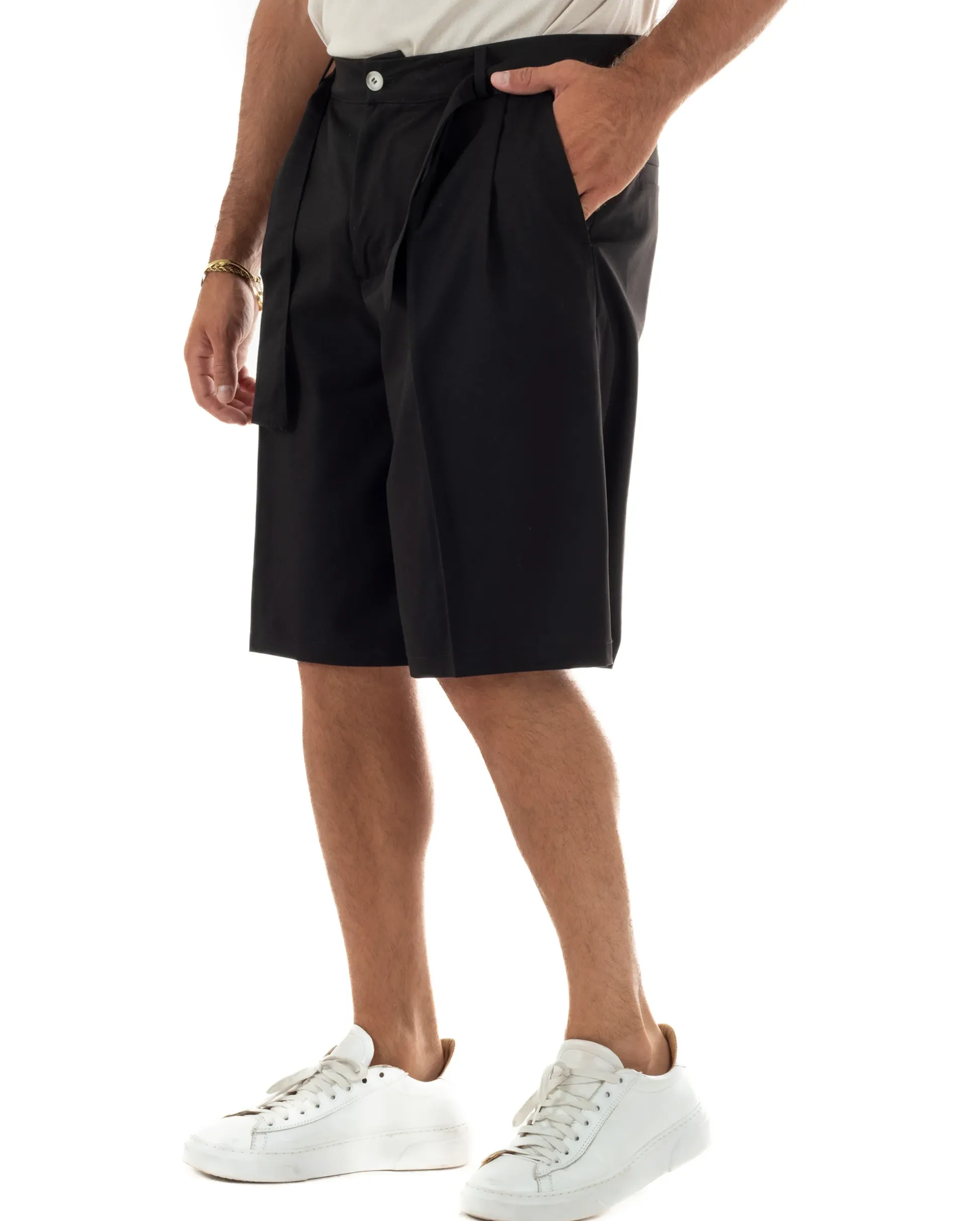 Bermuda pantaloncini uomo baggy fit pinces cintura in vita nero GIOSAL-PC2066A