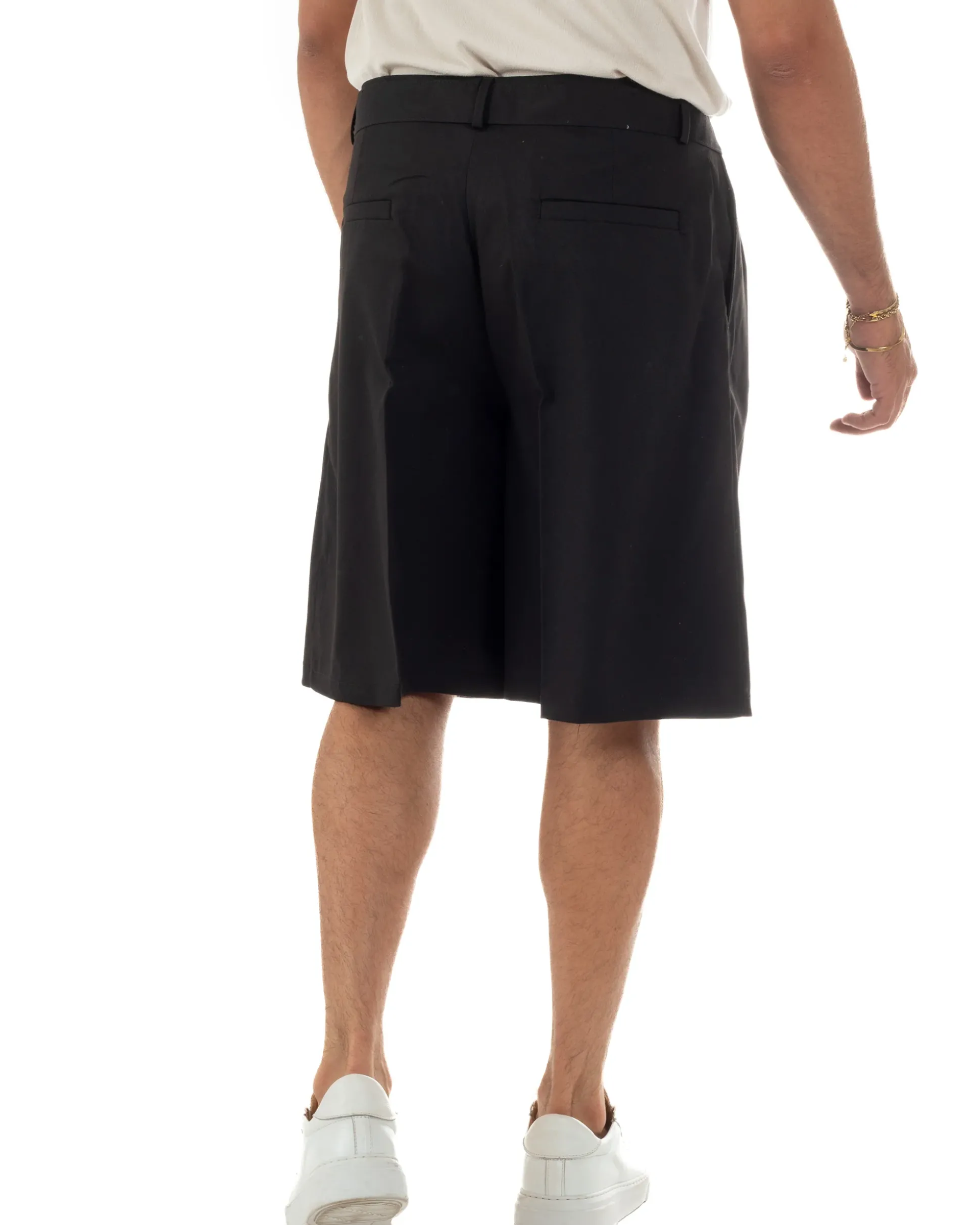 Bermuda pantaloncini uomo baggy fit pinces cintura in vita nero GIOSAL-PC2066A