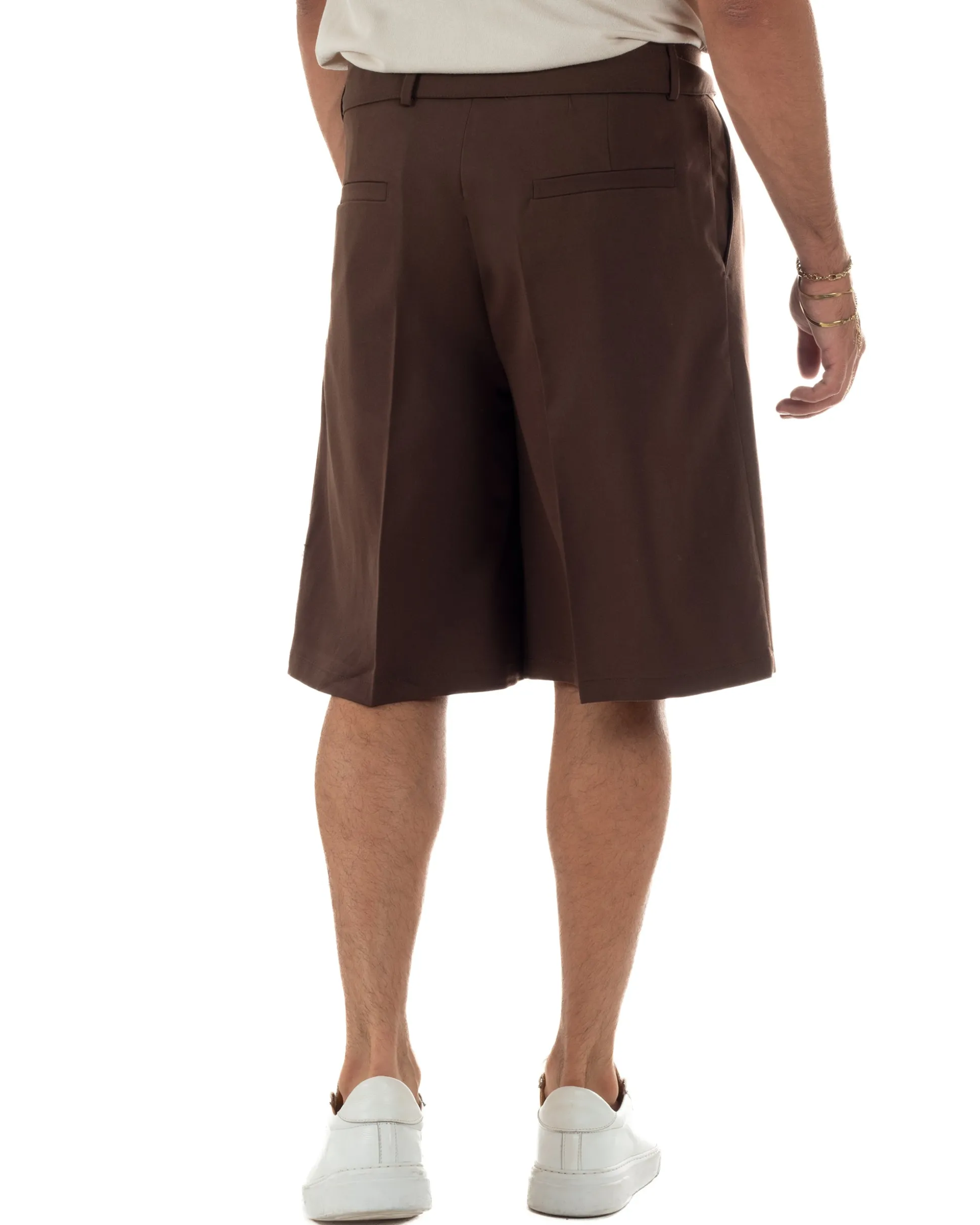 Bermuda pantaloncini uomo baggy fit pinces cintura in vita marrone GIOSAL-PC2064A