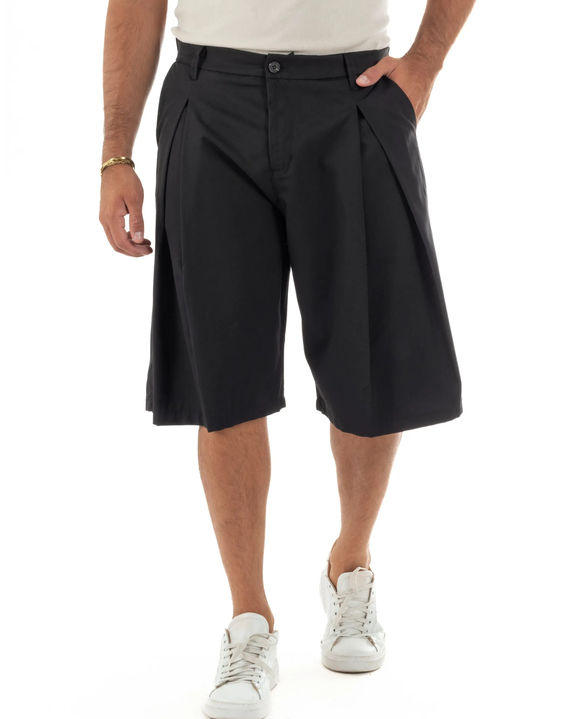Bermuda pantaloncini uomo baggy fit pinces nero GIOSAL-PC2063A