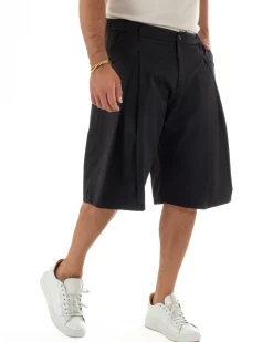 Bermuda pantaloncini uomo baggy fit pinces nero GIOSAL-PC2063A