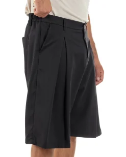 Bermuda pantaloncini uomo baggy fit pinces nero GIOSAL-PC2063A