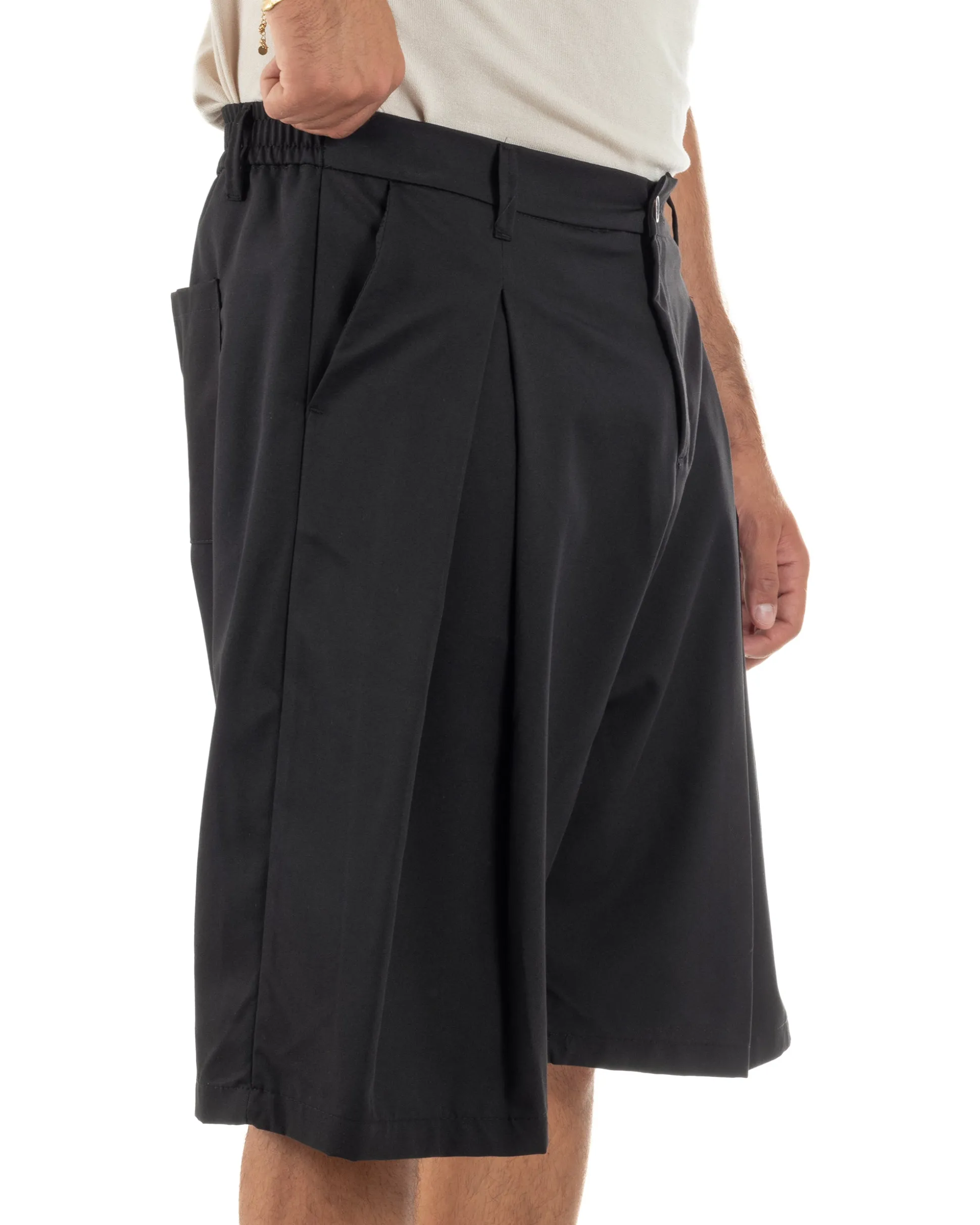 Bermuda pantaloncini uomo baggy fit pinces nero GIOSAL-PC2063A