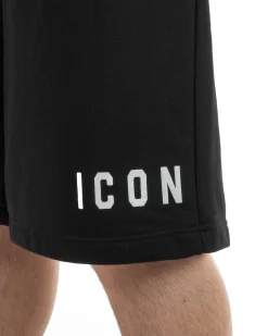 Bermuda pantaloncini uomo coulisse relaxed fit logo streetwear nero ICON-IUB001