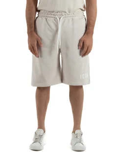 Bermuda pantaloncini uomo coulisse relaxed fit logo streetwear beige ICON-IUB001