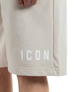 Bermuda pantaloncini uomo coulisse relaxed fit logo streetwear beige ICON-IUB001
