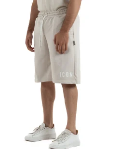Bermuda pantaloncini uomo coulisse relaxed fit logo streetwear beige ICON-IUB001