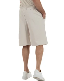 Bermuda pantaloncini uomo coulisse relaxed fit logo streetwear beige ICON-IUB001