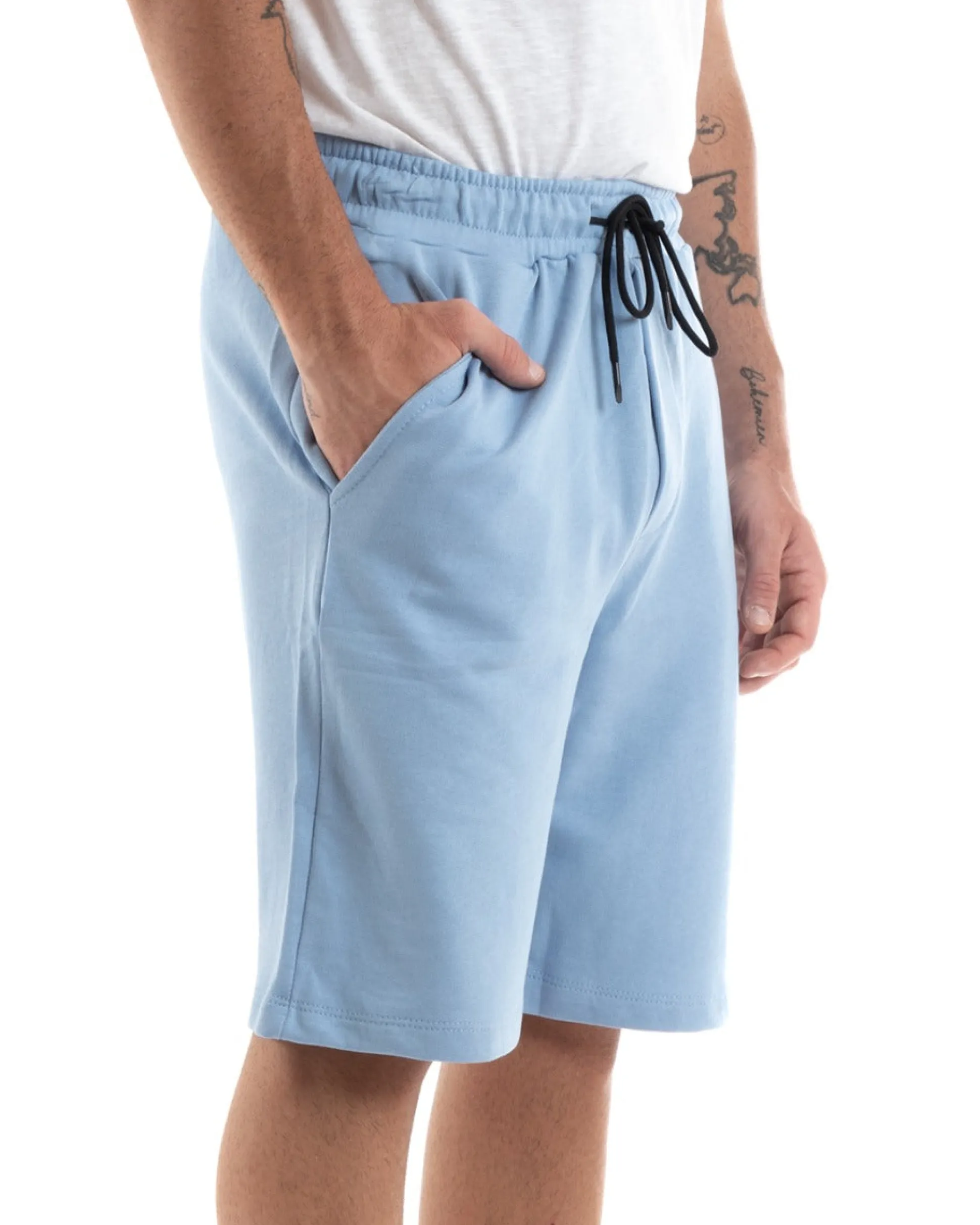 Bermuda Pantaloncini Uomo Corti Cotone Basic Pantalaccio Tinta Unita Polvere GIOSAL-PC1936A