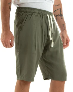 Bermuda Pantaloncini Uomo Corti Lino Pantalaccio Basic Verde GIOSAL-PC1924A