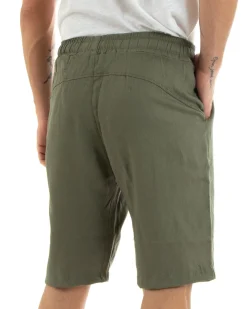 Bermuda Pantaloncini Uomo Corti Lino Pantalaccio Basic Verde GIOSAL-PC1924A