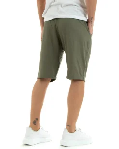 Bermuda Pantaloncini Uomo Corti Lino Pantalaccio Basic Verde GIOSAL-PC1924A