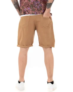 Bermuda Pantaloncini Uomo Corti Comodi Con Rotture Cinque Tasche Regular Fit Casual Tinta Unita Camel GIOSAL-PC1763A