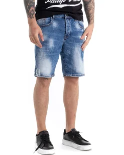 Bermuda Pantaloncini Uomo Corti Cinque Tasche Pulito Stonewashed Denim Chiaro GIOSAL-PC1876A
