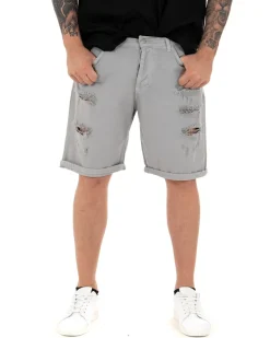 Bermuda Pantaloncini Uomo Corti Comodi Con Rotture Cinque Tasche Regular Fit Casual Tinta Unita Grigio GIOSAL-PC1764A