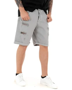Bermuda Pantaloncini Uomo Corti Comodi Con Rotture Cinque Tasche Regular Fit Casual Tinta Unita Grigio GIOSAL-PC1764A