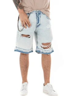 Bermuda Pantaloncini Uomo Corti Jeans Con Rotture Sfrangiato Cinque Tasche Denim Slavato GIOSAL-PC1844A